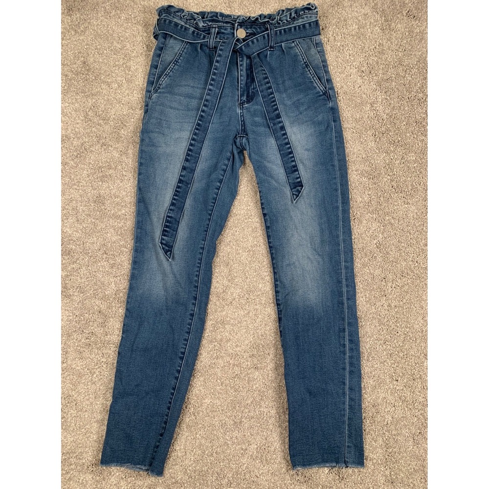 Ashley Mason Paper Bag Waist Jeans High‎ Rise Ankle Fray Hem Tie Stretch Size 7